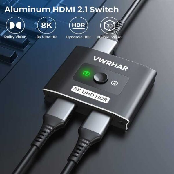 HDMI 2.1 8K/4K HDR Bi-Directional Switch – 2-in-1/1-in-2 High-Speed 48Gbps HDMI Splitter for PS5, Xbox Series X, Apple TV, Samsung & LG TVs