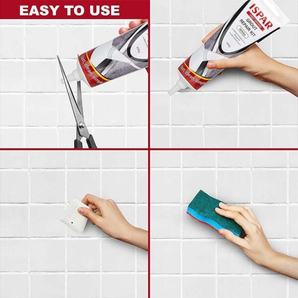 ISPAR Tile Grout Repair Set – Quick-Drying Ready Mixed White Grout for Wall & Floor Tile Joints with Spatula & Sponge, Complete Repair Mortar Kit