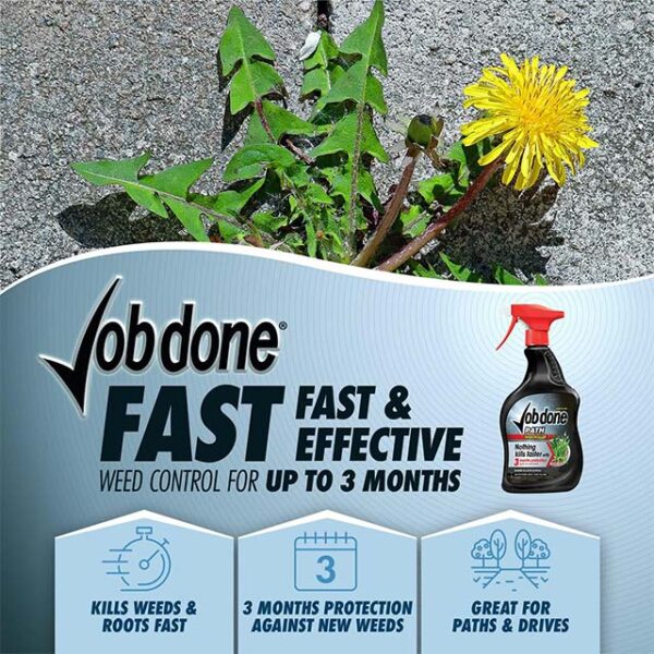 Job Done 86600009 Black 1L Ready-To-Use Weedkiller for Paths, Patios & Driveways – 3-Month Long-Lasting Weed Protection