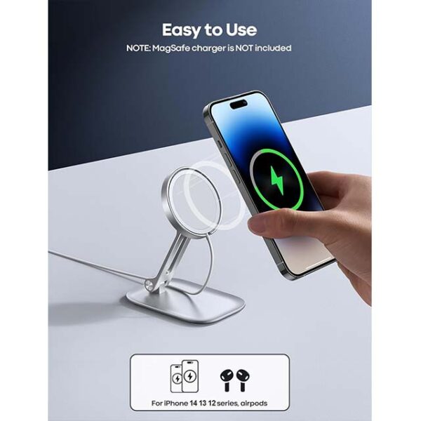 Lamicall MagSafe Phone Stand – Dual Hinge Collapsible Charging Dock for iPhone 16/15/14/13 & AirPods – Adjustable Desk & Nightstand Holder