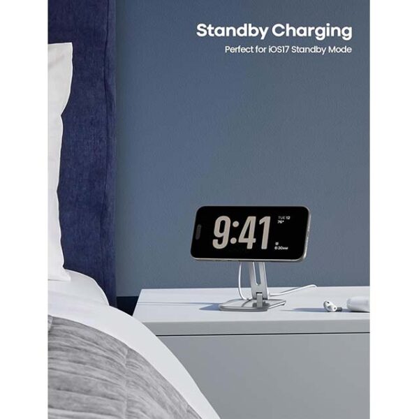Lamicall MagSafe Phone Stand – Dual Hinge Collapsible Charging Dock for iPhone 16/15/14/13 & AirPods – Adjustable Desk & Nightstand Holder