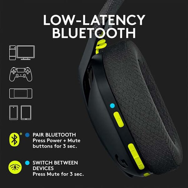 Logitech G435 Wireless Gaming Headset – Ultra-Light 165g Over-Ear Headphones with Built-In Mic, 18-Hour Battery, Dolby Atmos & Bluetooth for PC, PS4, PS5, Nintendo Switch – Black