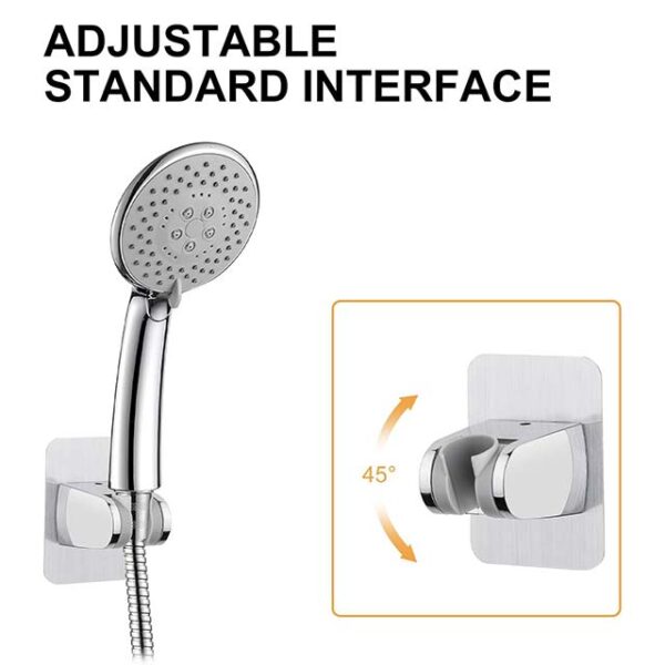 Ibergrif M20405 No-Drill Self Adhesive Shower Head Holder – Adjustable Wall Mount Bracket for Handheld Shower Heads (Silver)