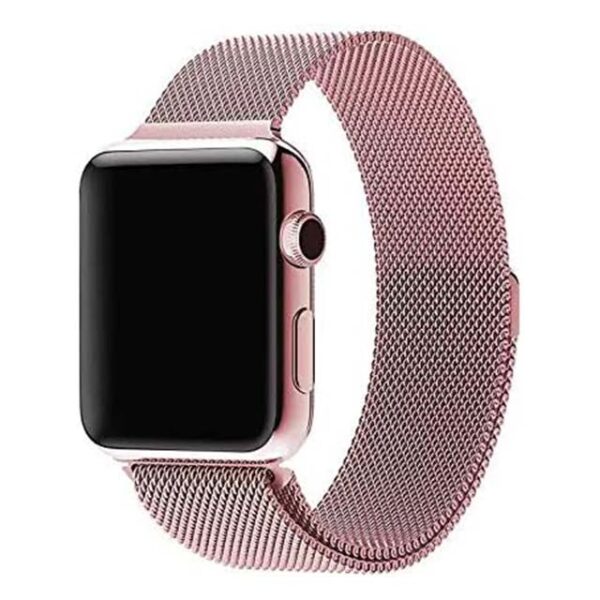 Pink Stainless Steel Apple Watch Band with Head Case – Replacement Strap for 42mm/44mm iWatch Series