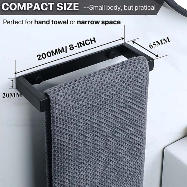 Premium Black Towel Holder – 304 Stainless Steel Wall Mounted Self-Adhesive Bathroom Rack Hardware