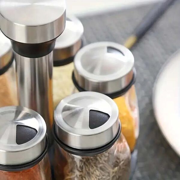 360° Rotating Single & Double-Layer Spice Storage Rack Tower Set with 6/12 Glass Spice Jars for Kitchen Cabinet & Countertop Organization