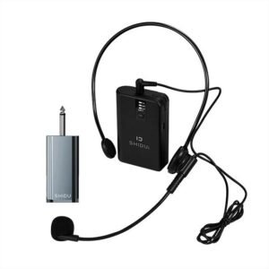 ShiDu U2 Wireless UHF Microphone System for Mobile Phones – Universal Full Set with Pull Rod, Speaker Amplifier & Headset Mic