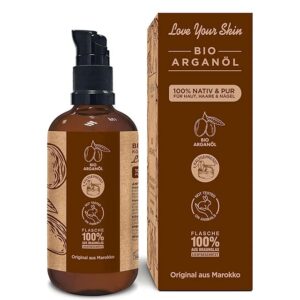 Soena Naturals Organic Argan Oil – Cold Pressed 100% Pure Moroccan Argan Oil for Hair, Skin & Nails, 100ml in Light-Protected Brown Glass with Pipette & Pumper