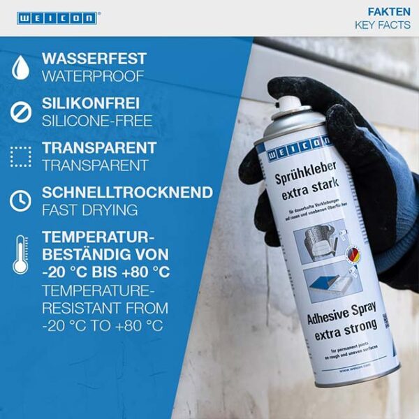 WEICON Extra Strong 500ml Spray Adhesive – Universal Transparent Bonding Agent for Leather, Plastic & More