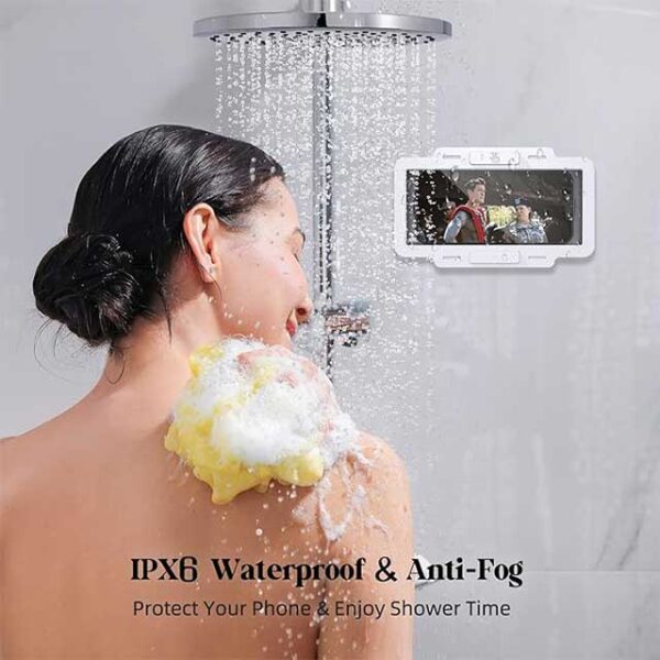 Waterproof Shower Phone Holder – 480° Rotating Adhesive Wall Mount for Bathroom, Kitchen & Mirror, Compatible with iPhone 14/13/12 Pro Max, XS, XR & All 4"–7" Devices - Image 4