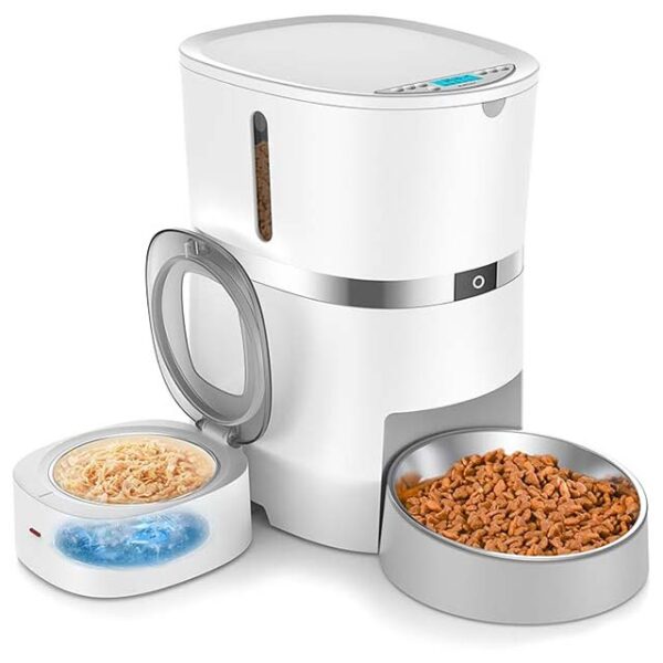 WellToBe Automatic Cat Feeder for Wet & Dry Food – Timed Pet Feeder with Voice Recorder, 1-6 Meal Control & Dual Power Supply for Freshness, Ideal for Cats & Small Dogs