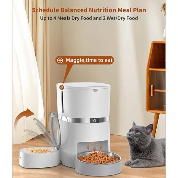 WellToBe Automatic Cat Feeder for Wet & Dry Food – Timed Pet Feeder with Voice Recorder, 1-6 Meal Control & Dual Power Supply for Freshness, Ideal for Cats & Small Dogs