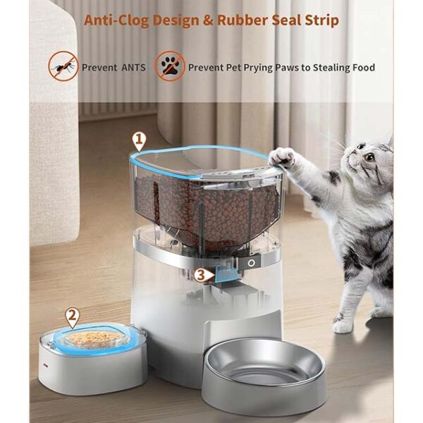 WellToBe Automatic Cat Feeder for Wet & Dry Food – Timed Pet Feeder with Voice Recorder, 1-6 Meal Control & Dual Power Supply for Freshness, Ideal for Cats & Small Dogs