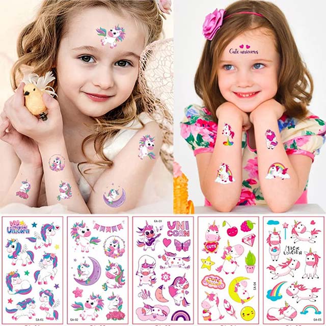 10-Sheet Set Kids Cartoon Unicorn Temporary Tattoo Stickers – Waterproof Fun Body Art for Hands & Arms
