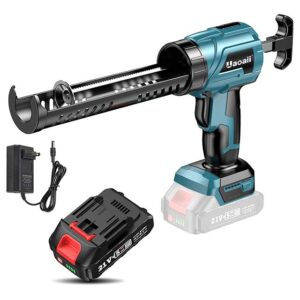 21V Cordless Caulking Gun – Electric Adhesive Gun with LED Light, 2.0Ah Li Battery & Charger, 4 Adjustable Speeds, Drip-Free Filling & Sealing (10oz/300ml)