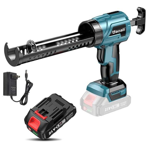 21V Cordless Caulking Gun – Electric Adhesive Gun with LED Light, 2.0Ah Li Battery & Charger, 4 Adjustable Speeds, Drip-Free Filling & Sealing (10oz/300ml)