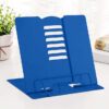 Blue Metal Desk Book Stand – Adjustable & Portable Reading Rest, Cookbook & Document Holder with Page Clips for Recipes, Textbooks, Tablets & Music Books