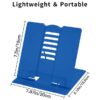 Blue Metal Desk Book Stand – Adjustable & Portable Reading Rest, Cookbook & Document Holder with Page Clips for Recipes, Textbooks, Tablets & Music Books