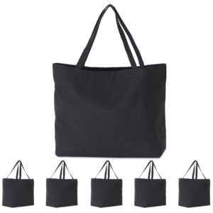 Bulk Heavy Duty Tote Bags with Reinforced Handles – Thick Blank Black Canvas for Grocery, Travel, Beach & Shopping Use