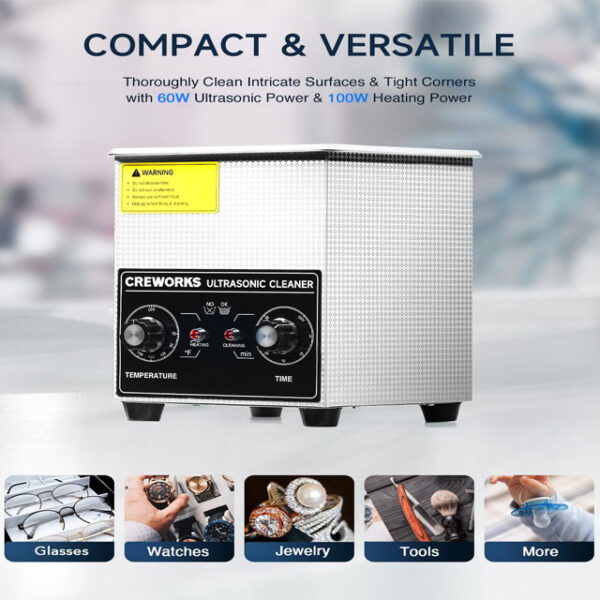CREWORKS 1.8L Digital Ultrasonic Cleaning Machine with 60W Heater & Timer – Professional Stainless Steel Ultrasonic Cleaner for Jewelry, Retainers, Glasses & Lab Tools