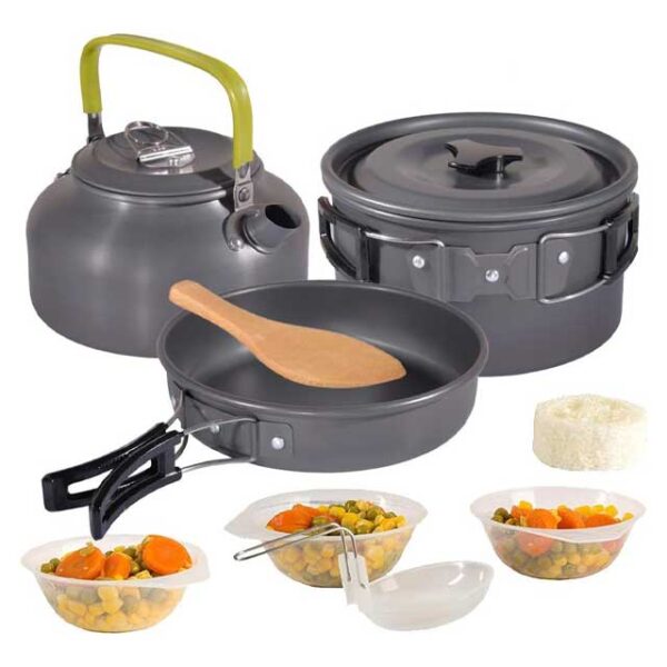 Camping Cookware Set – Lightweight Nonstick Mess Kit with Pots & Pans in Mesh Bag for Backpacking, Hiking, and Outdoor Adventures