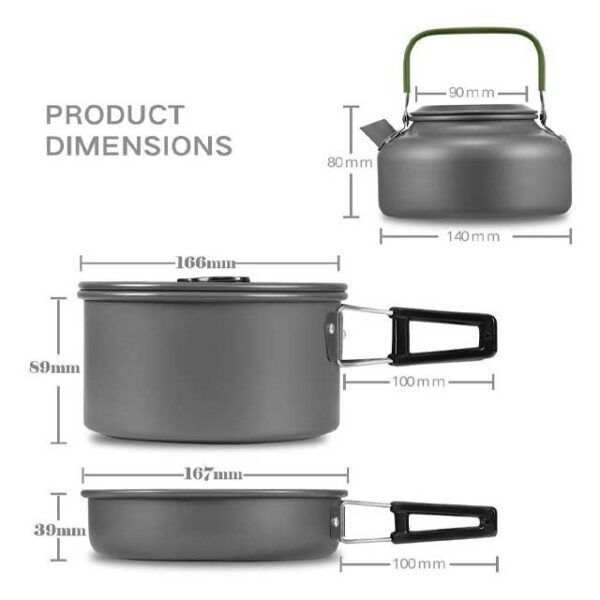 Camping Cookware Set – Lightweight Nonstick Mess Kit with Pots & Pans in Mesh Bag for Backpacking, Hiking, and Outdoor Adventures