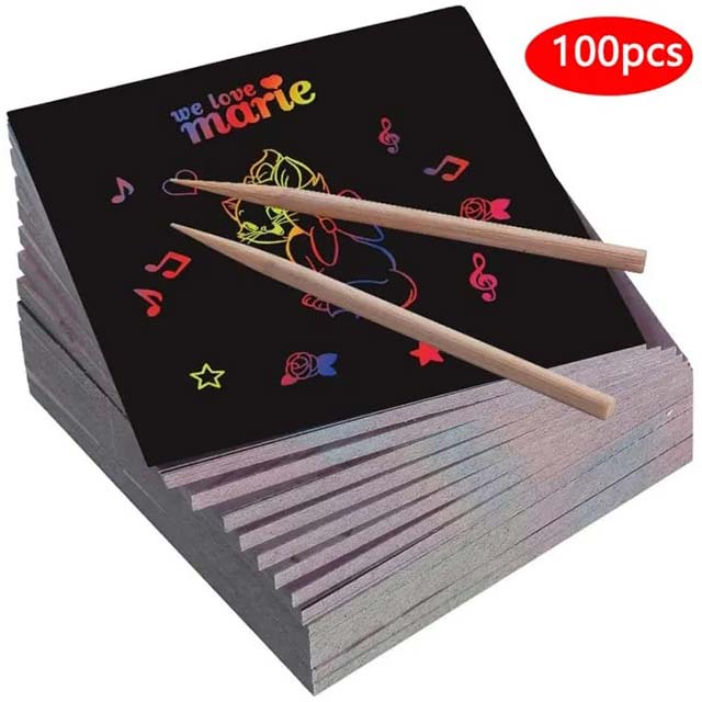 DIY Rainbow Magic Sticky Notes Set for Kids – Black Scratch Art Craft Kit, Drawing Pad & Painting Template