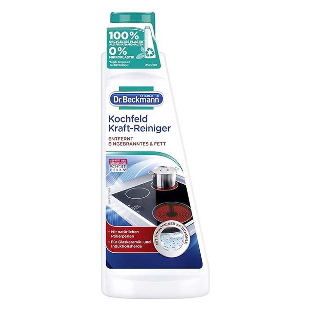 Dr. Beckmann Hob Kraft-Reinig – High-Performance Glass Ceramic Cleaner for Burnt-On Residue & Grease with Natural Polishing Beads and Activated Carbon