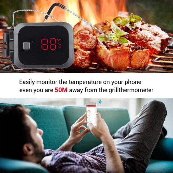 Fashlady Inkbird IBT-2X Wireless Bluetooth BBQ Thermometer & Barbecue Timer – Dual Probe Stainless Steel Waterproof Sensor for Grill, Oven, and Smoker