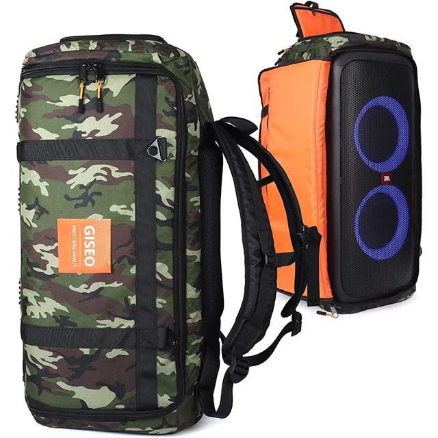 GISEO Camouflage Rugged Speaker Bag – Portable Carry Case & Backpack for JBL Partybox Series (Compatible with JBL Partybox 310)