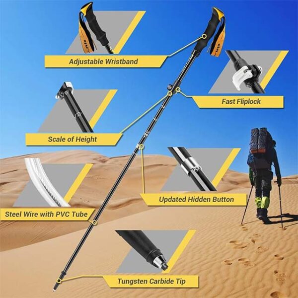 Glymnis 2 Pack Collapsible Hiking Poles – Lightweight Trekking & Walking Sticks with Tungsten Tips, Quick Flip Lock, 7075 Aluminum Construction