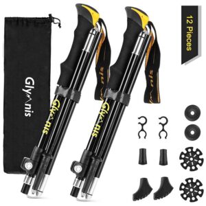 Glymnis 2 Pack Collapsible Hiking Poles – Lightweight Trekking & Walking Sticks with Tungsten Tips, Quick Flip Lock, 7075 Aluminum Construction