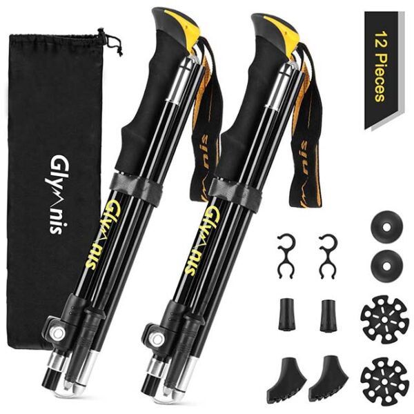 Glymnis 2 Pack Collapsible Hiking Poles – Lightweight Trekking & Walking Sticks with Tungsten Tips, Quick Flip Lock, 7075 Aluminum Construction