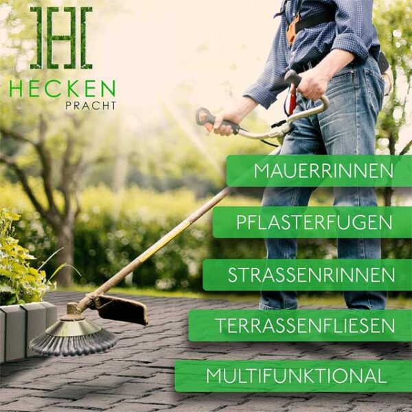 HECKENPRACHT© Professional Weed Remover Brush for Strimmer – 2022 Improved Concept with 25.4mm Bore | Efficient Wire Brush Cutter for Powerful Cutting