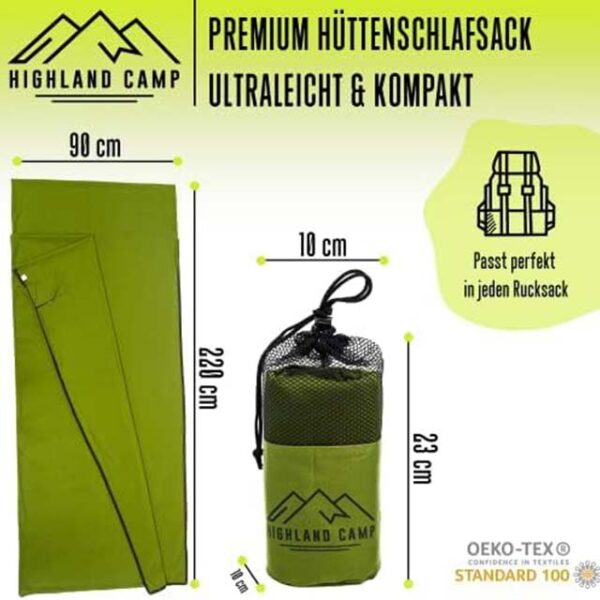 Highland Camp Ultralight Cabin Sleeping Bag – 570g Cotton Mini Sleeping Bag for Hostels, Mountain Huts & Youth Travel