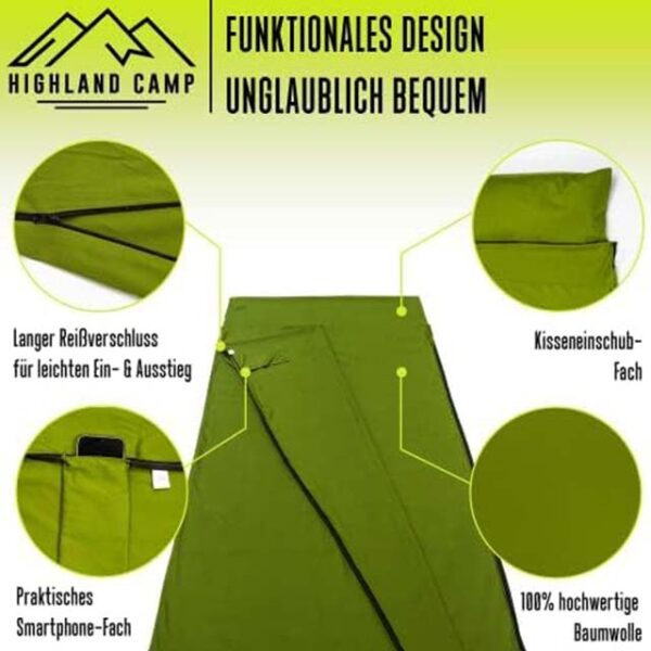 Highland Camp Ultralight Cabin Sleeping Bag – 570g Cotton Mini Sleeping Bag for Hostels, Mountain Huts & Youth Travel