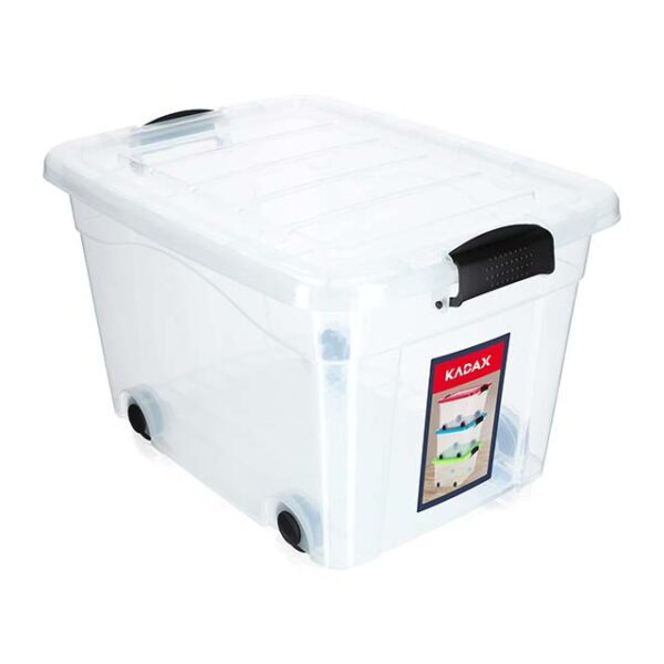 KADAX 40L Clear Plastic Storage Box with Wheels & Lid – Organizer Box with Click Closure for Toys, Clothes, and Household Items