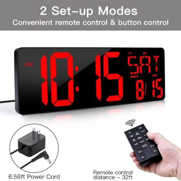Large Digital Wall Clock with Remote Control – 16.5" LED Display, Count Up/Down Timer & Adjustable Alarm Clock with Day/Date/Temperature for Home, Gym, Office & Classroom