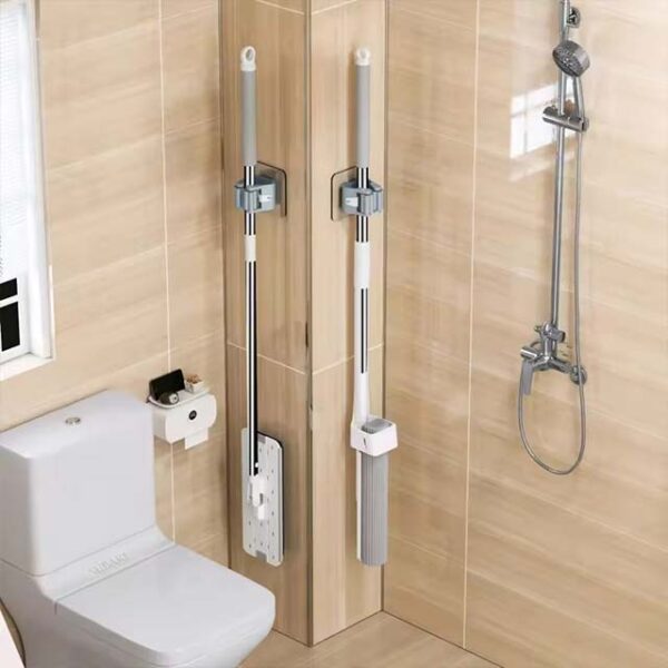 Mop & Broom Wall-Mounted Storage Rack – Suction Hanging Pipe, Waterproof Traceless Mop Clip for Bathroom Organization