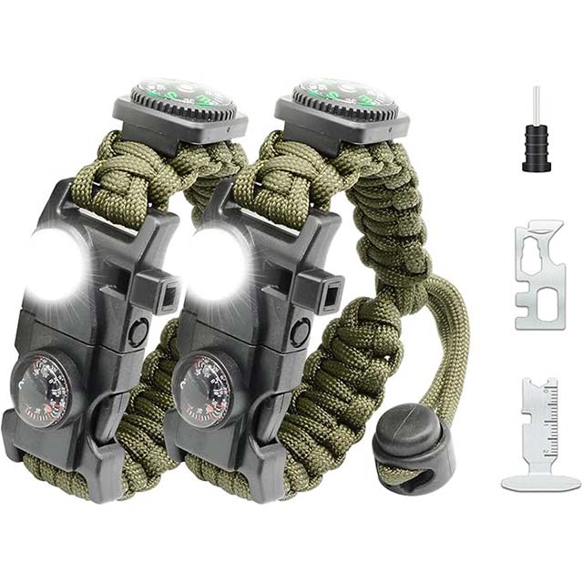 NVioAsport 20-in-1 Survival Paracord Bracelet – Adjustable Emergency Gear Kit with SOS LED Light, Fire Starter, Compass & Survival Whistle for Camping, Hiking & Fishing Outdoors