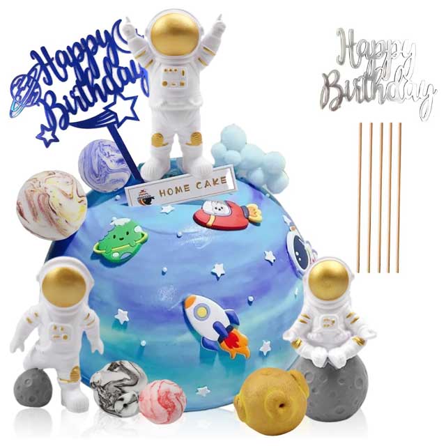 Pack of 9 Astronaut Cake Decorations - Space-Themed Spaceman Cake Toppers for Kids' Birthday Parties & Space Lovers
