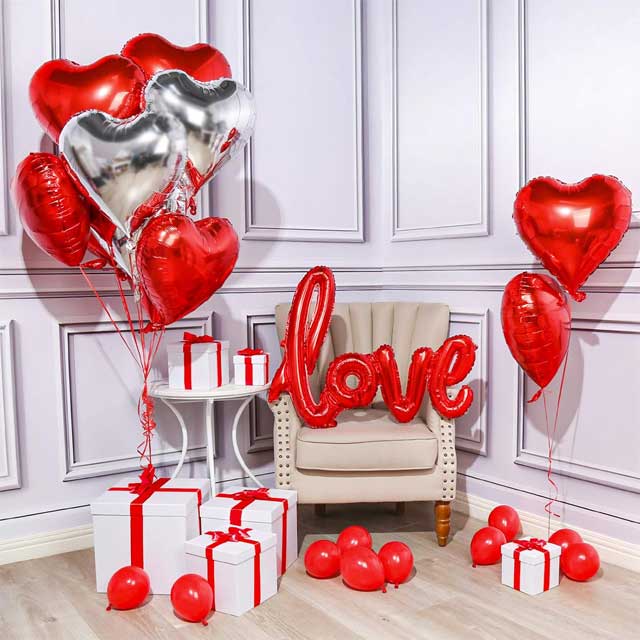 PartyWoo Love Balloons – Elegant Heart Shaped & Silver Foil Party Balloons for Weddings, Engagements & Proposals