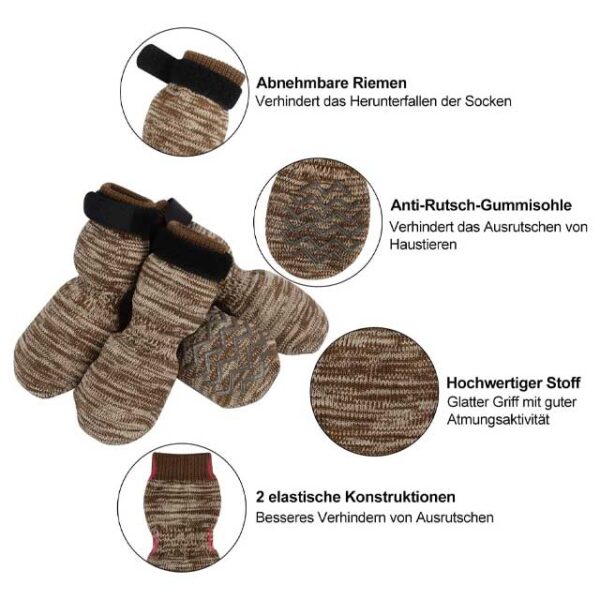Petloft 4-Pack Anti-Slip Dog Socks – Indoor, Slide-Resistant Pet Socks with Adjustable Removable Fastening Tape for Small & Medium Dogs, Cats, Puppies and Older Pets