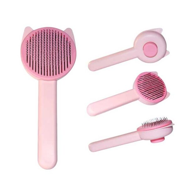 Pink Self-Cleaning Grooming Brush for Cats & Dogs – Gentle Undercoat Remover & Indoor Cat Brush Tool