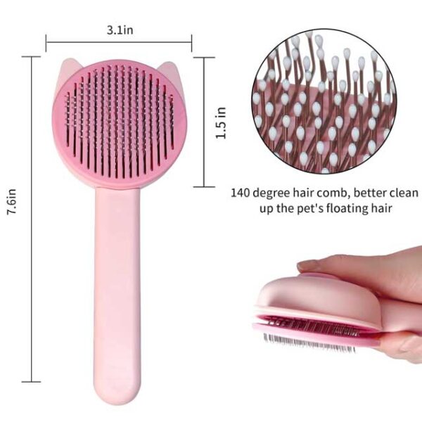 Pink Self-Cleaning Grooming Brush for Cats & Dogs – Gentle Undercoat Remover & Indoor Cat Brush Tool