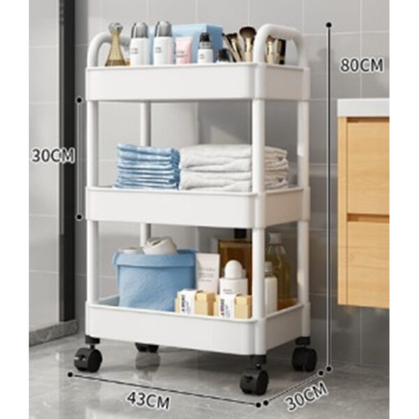 Plastic Rolling Utility Cart with Handle – 3-Tier Movable Storage Trolley with Wheels for Kitchen, Office, Bathroom & Living Room Organization
