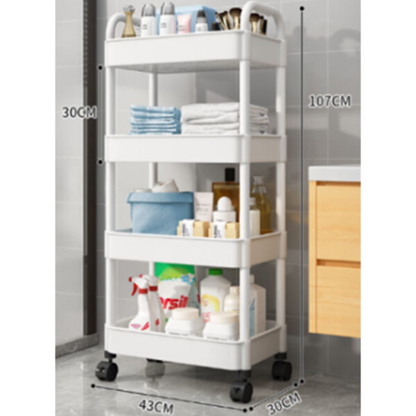 Plastic Rolling Utility Cart with Handle – 3-Tier Movable Storage Trolley with Wheels for Kitchen, Office, Bathroom & Living Room Organization