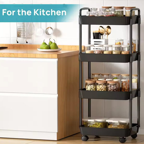 Plastic Rolling Utility Cart with Handle – 3-Tier Movable Storage Trolley with Wheels for Kitchen, Office, Bathroom & Living Room Organization