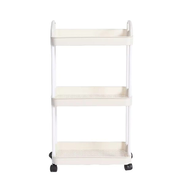 Plastic Rolling Utility Cart with Handle – 3-Tier Movable Storage Trolley with Wheels for Kitchen, Office, Bathroom & Living Room Organization
