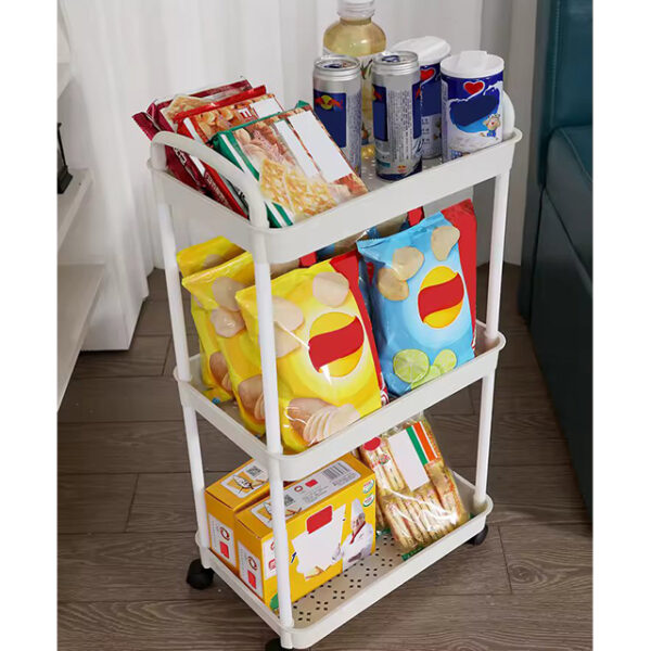 Plastic Rolling Utility Cart with Handle – 3-Tier Movable Storage Trolley with Wheels for Kitchen, Office, Bathroom & Living Room Organization